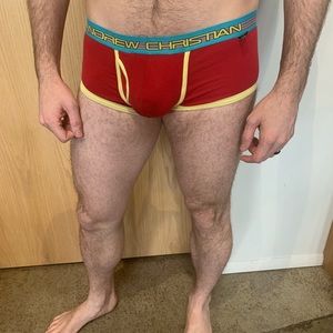 Andrew Christian red and yellow assless brief